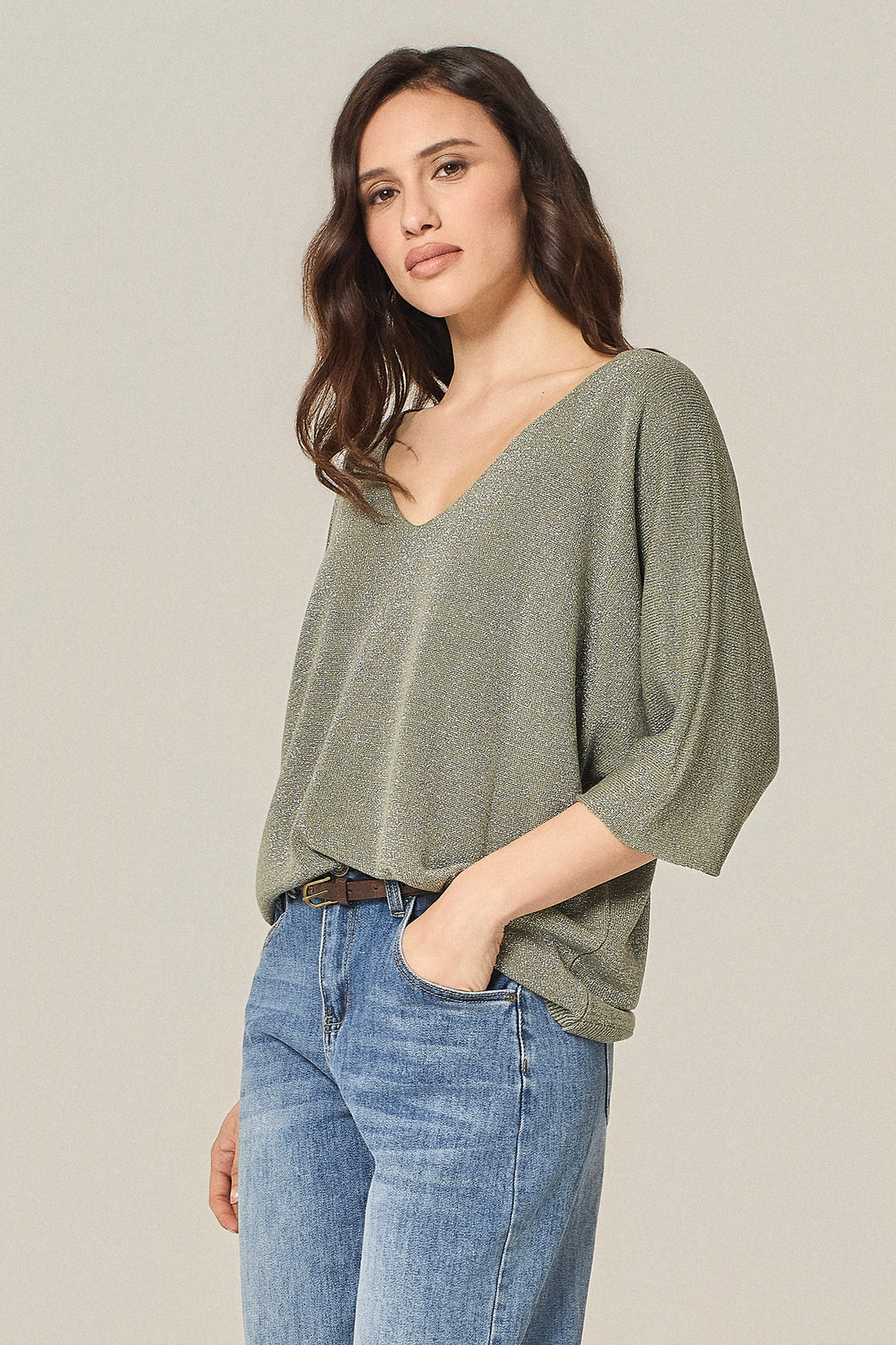 Maglia scollo a V lurex