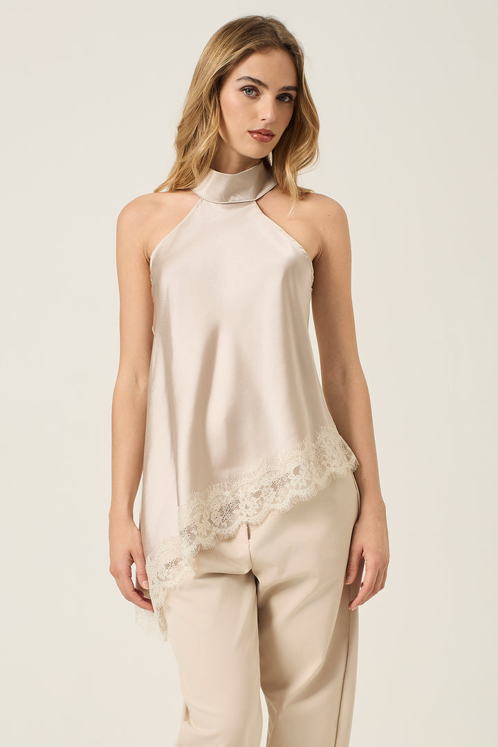 Top asimmetrico con bordo in pizzo