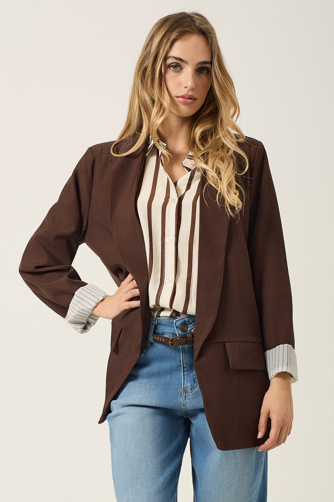 Blazer aperto con fodera a righe
