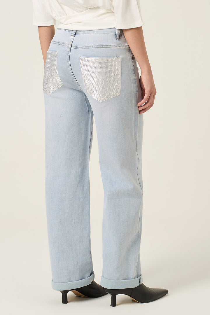 Jeans con tasche argento con microborchie