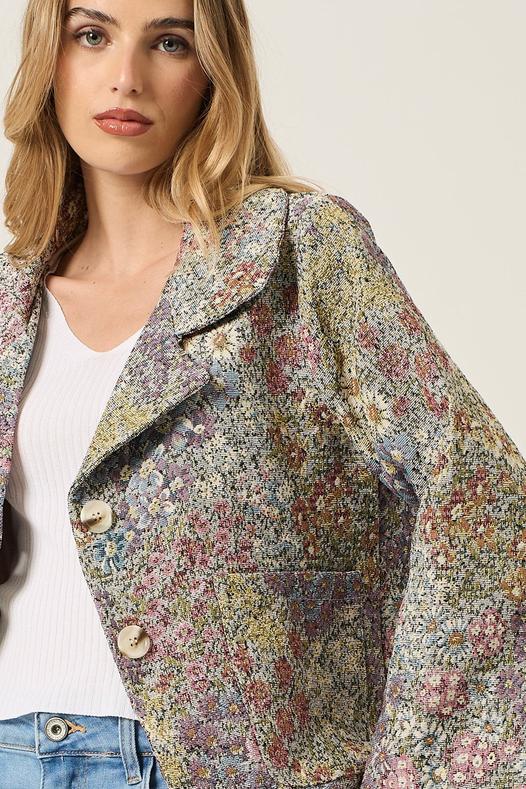 Giacca tessuto jacquard fantasia floreale