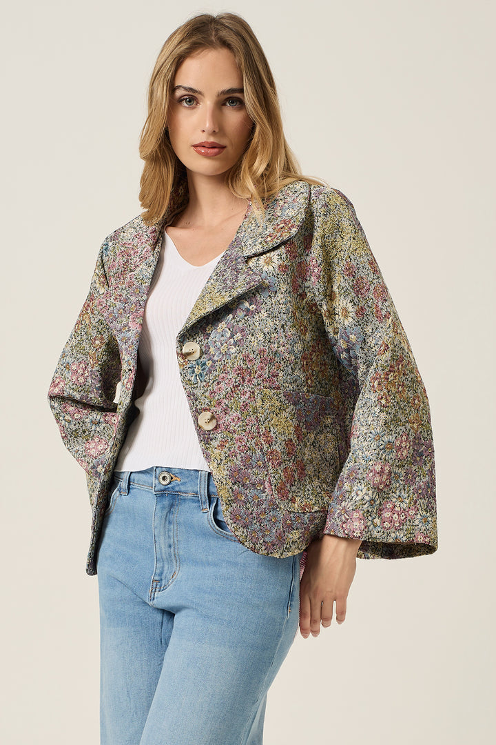 Giacca tessuto jacquard fantasia floreale