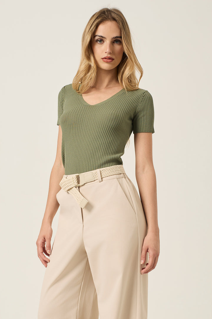 Maglia a V in costina