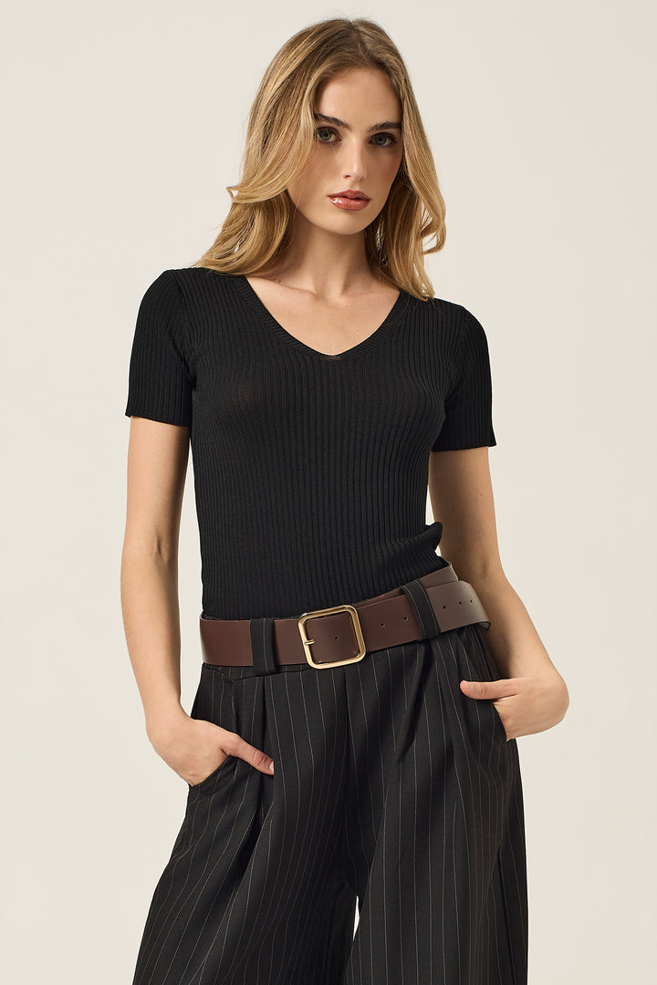 Maglia a V in costina