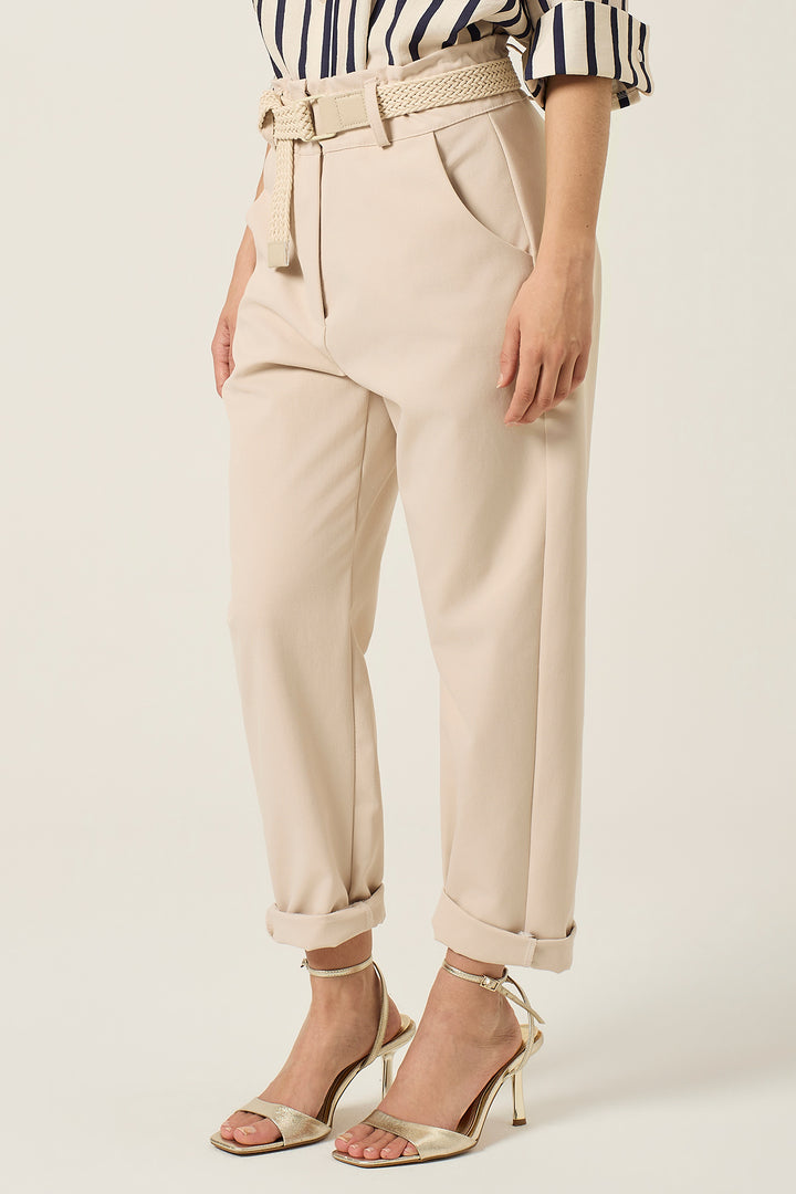 Pantalone jogger in gabardina con cinta