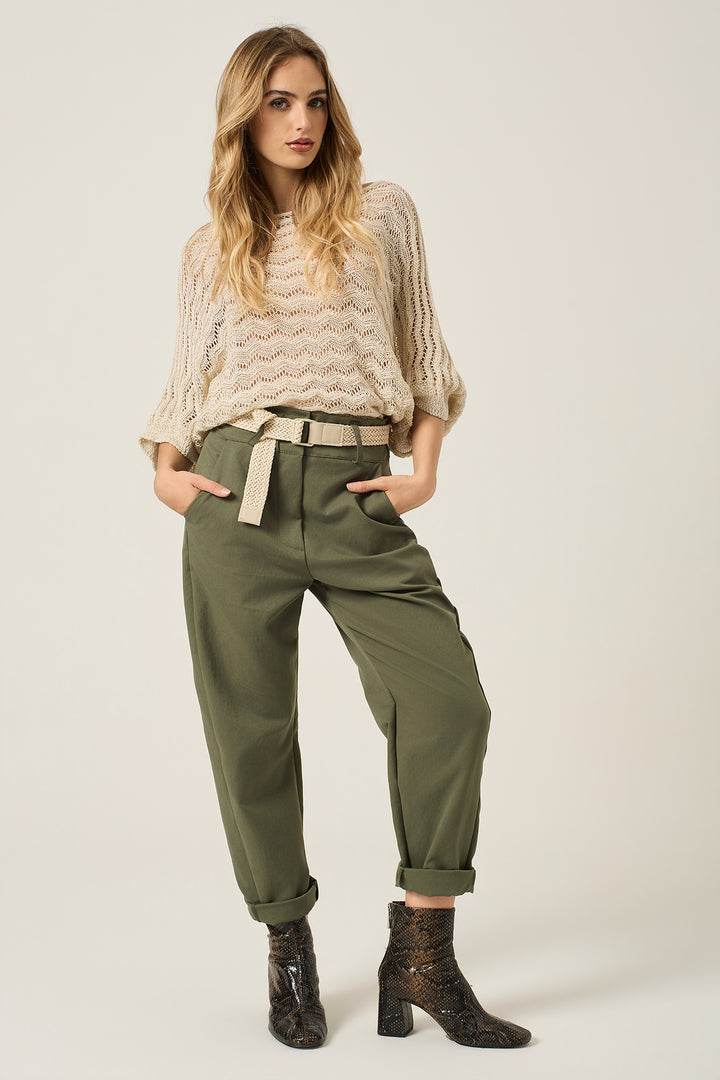 Pantalone jogger in gabardina con cinta