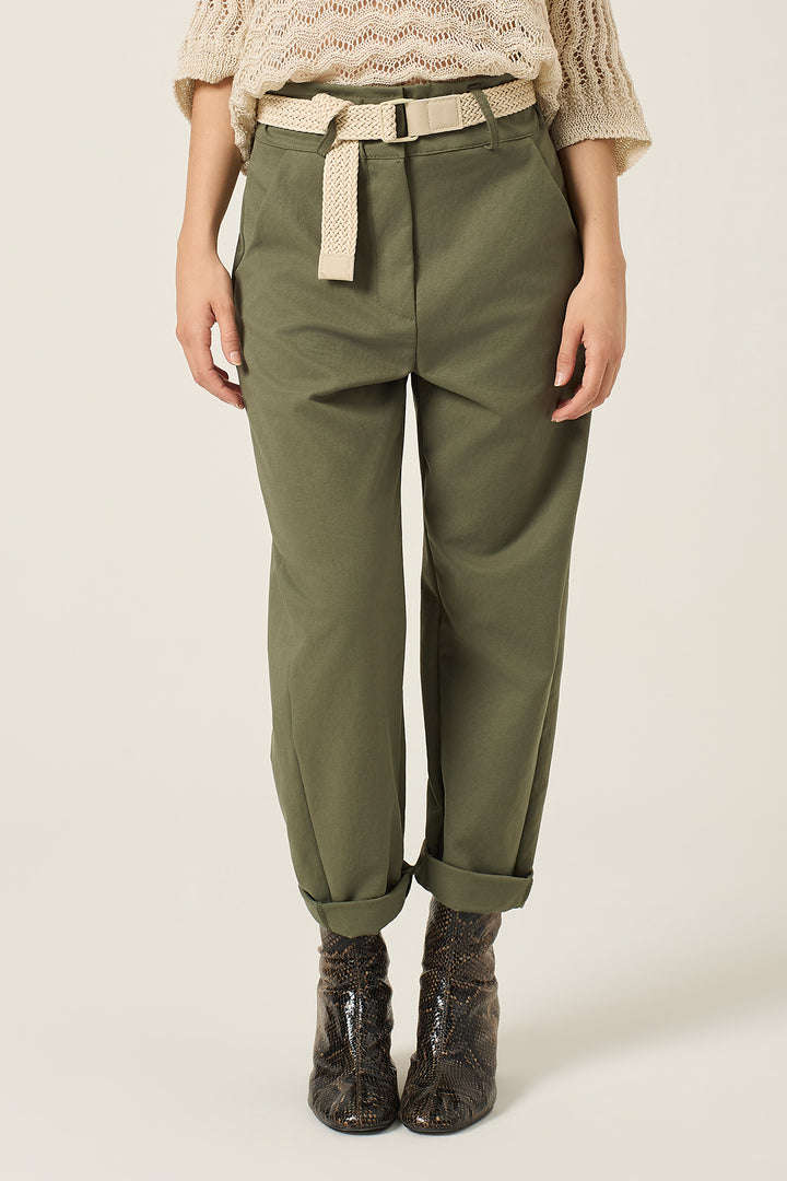 Pantalone jogger in gabardina con cinta