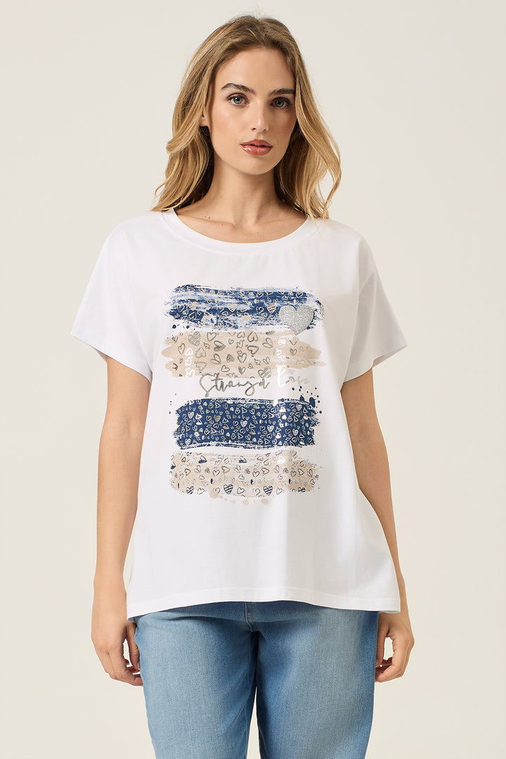 T-shirt stampa pennellate e cuori