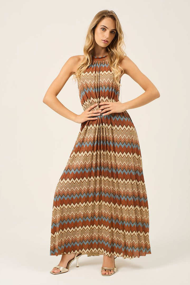 Abito lurex plissè fantasia zig zag