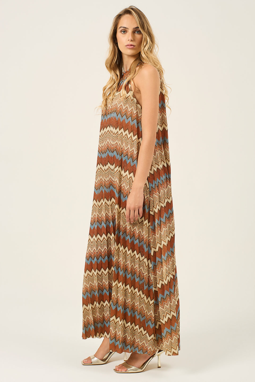 Abito lurex plissè fantasia zig zag