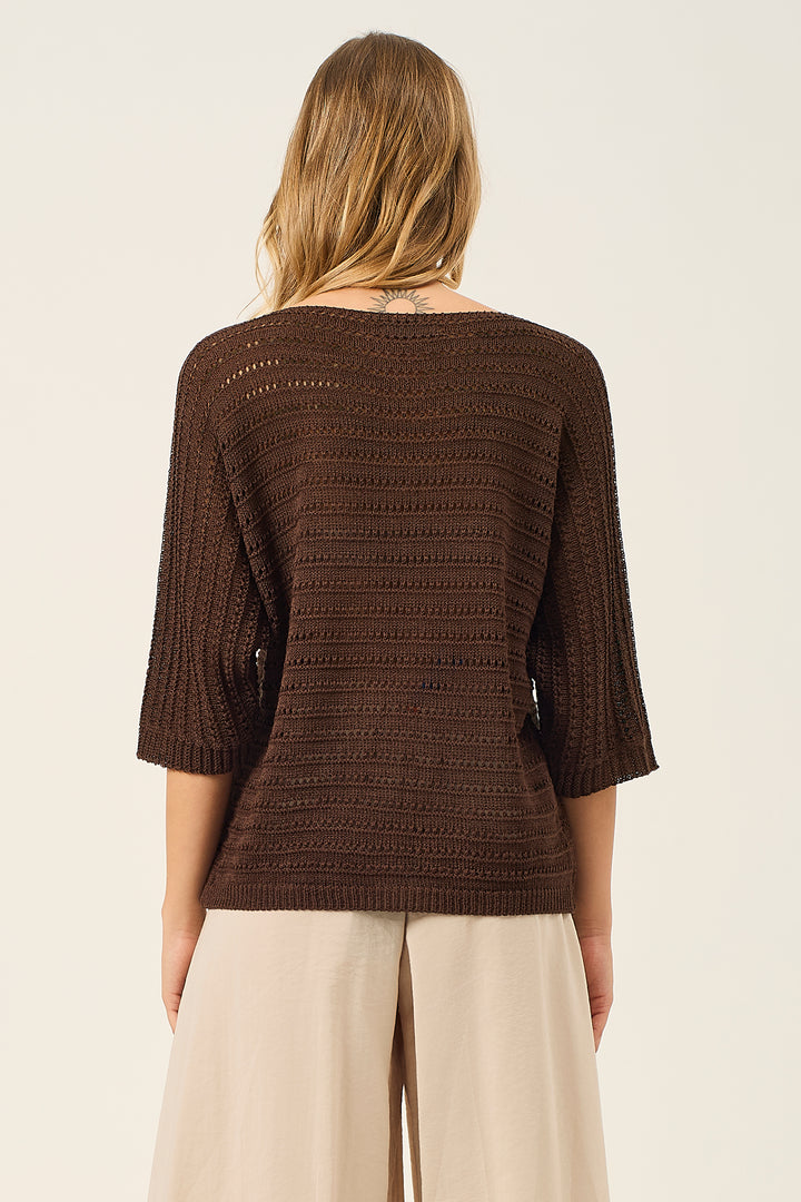 Maglia scollo a V traforata