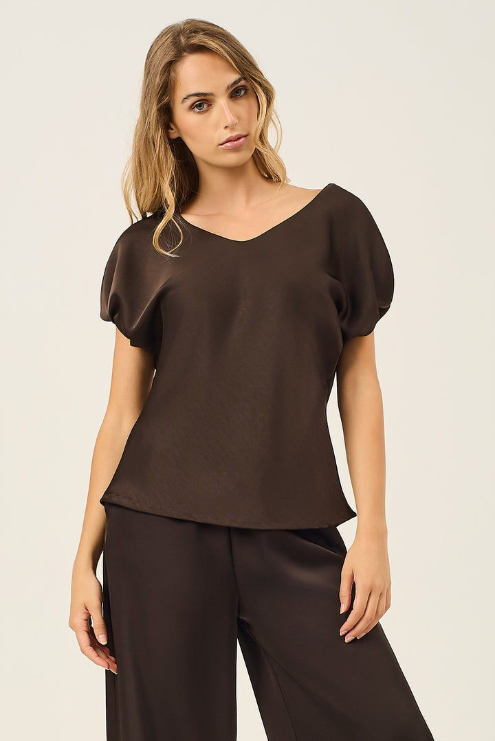Blusa in satin maniche a sbuffo