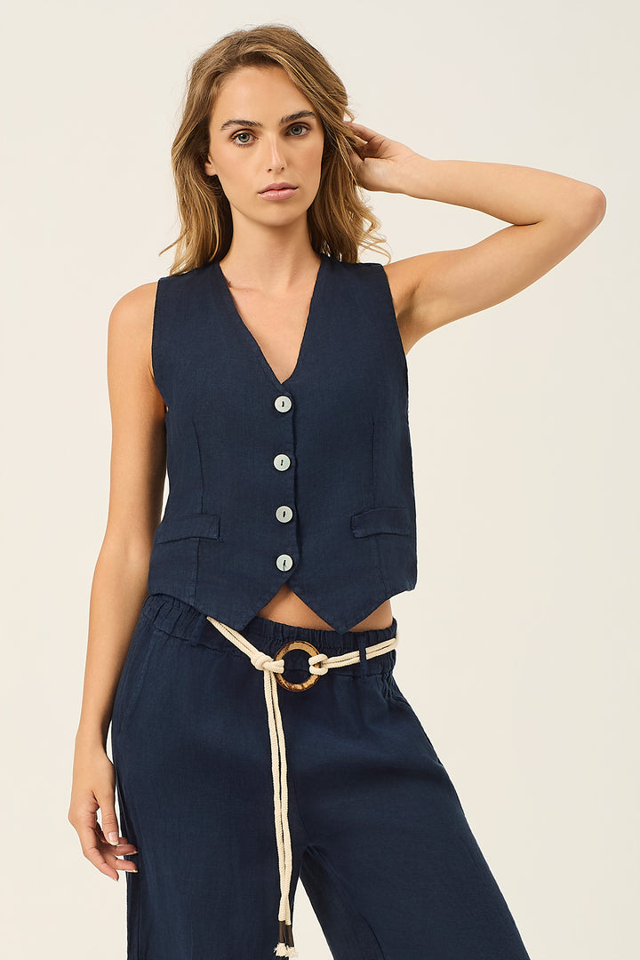 Gilet in lino tinto capo
