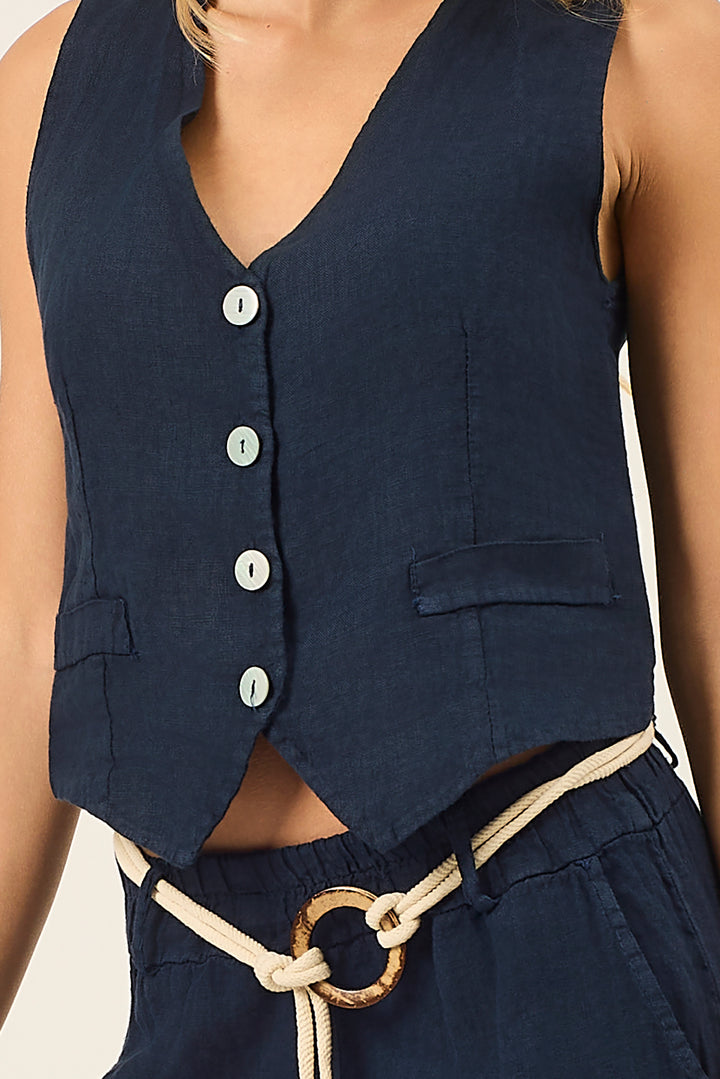 Gilet in lino tinto capo