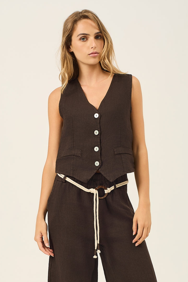 Gilet in lino tinto capo