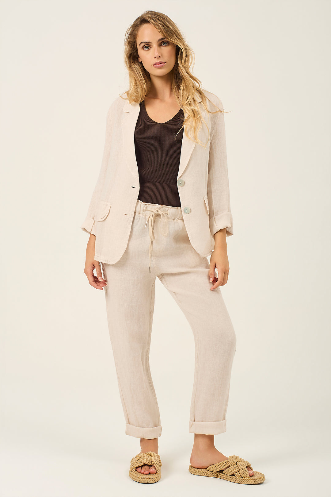 Pantalone jogger in lino
