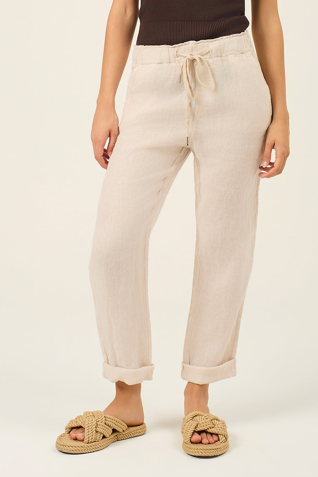 Pantalone jogger in lino