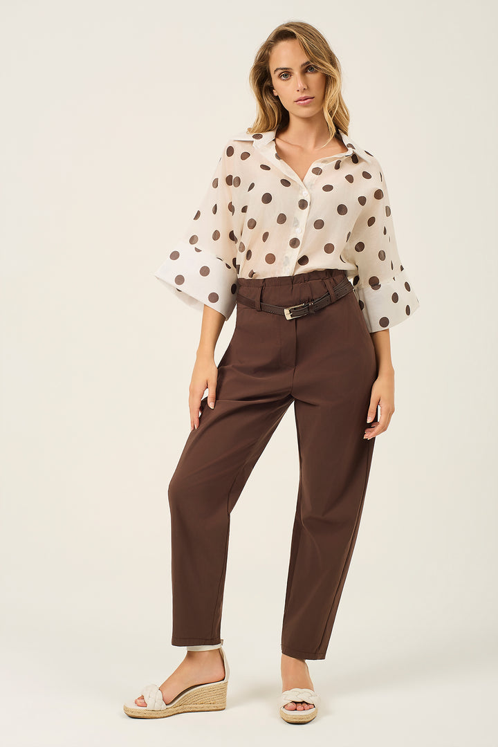 Pantalone con vita alta arricciata