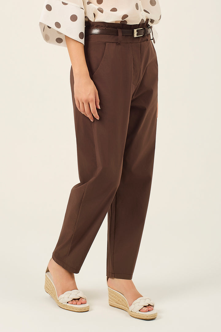 Pantalone con vita alta arricciata