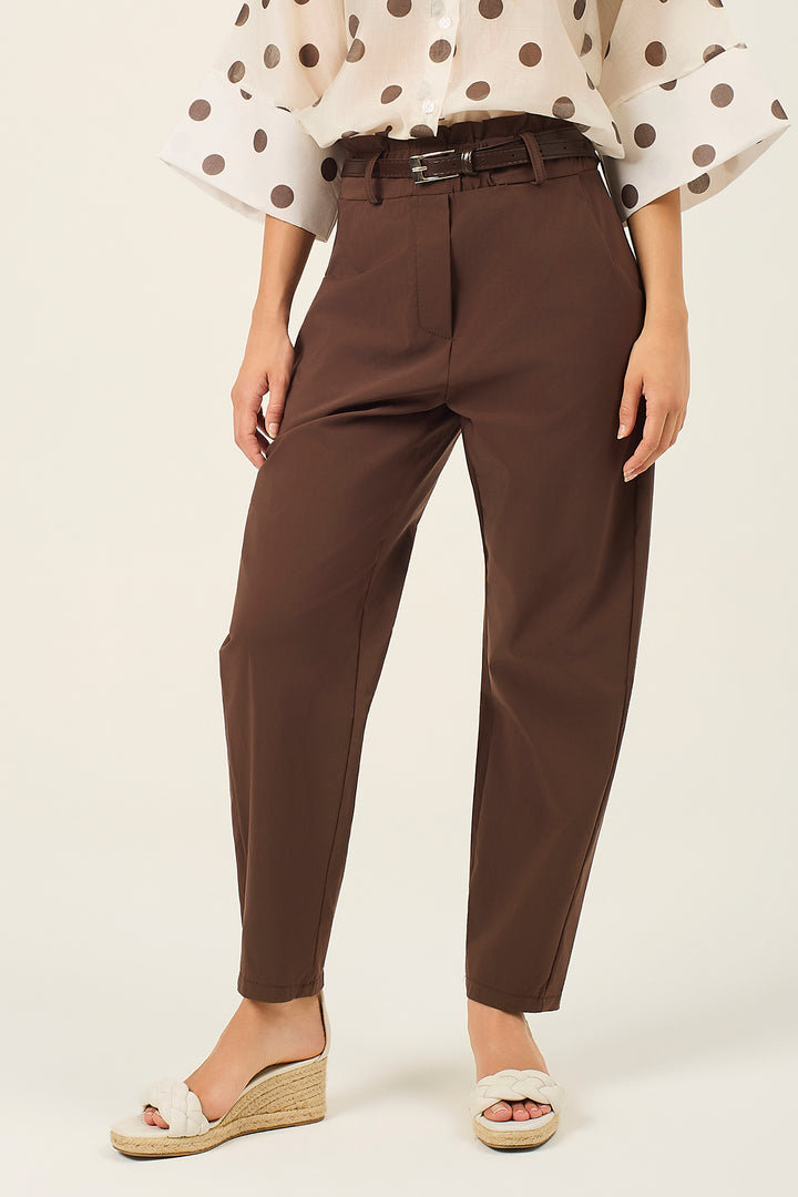 Pantalone con vita alta arricciata