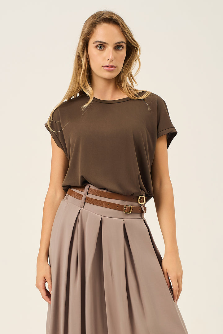 T-shirt girocollo in viscosa stretch
