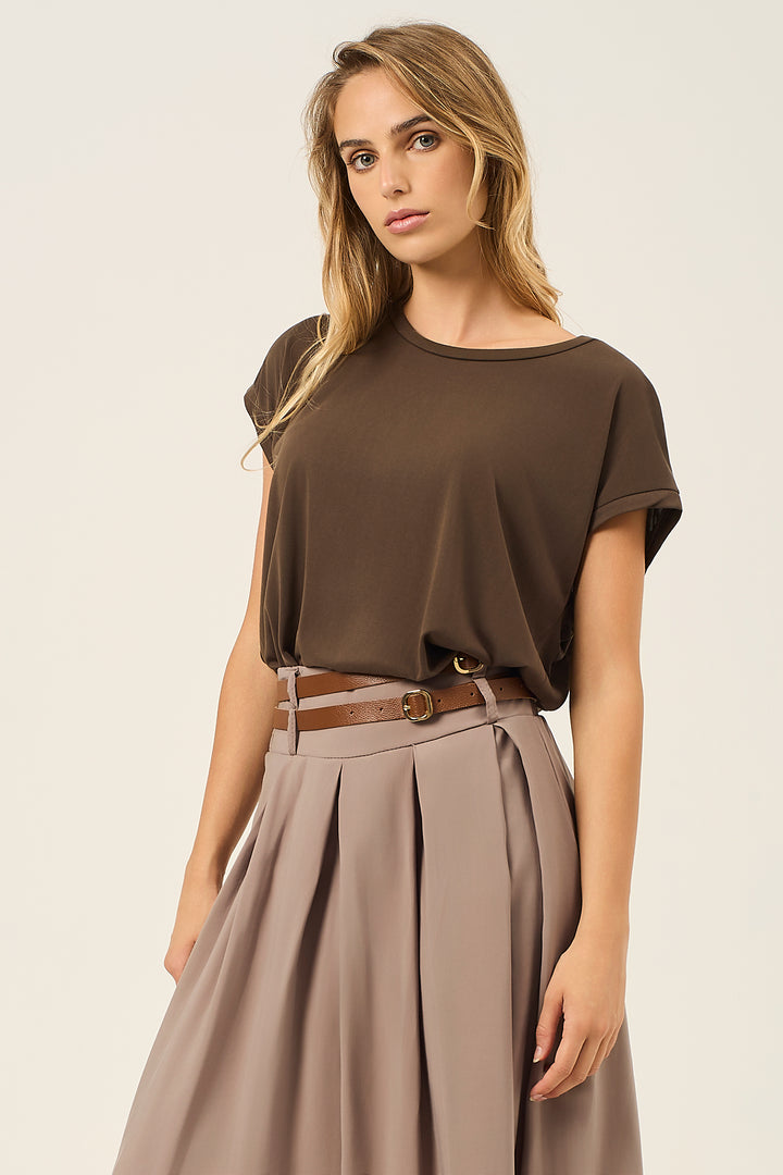 T-shirt girocollo in viscosa stretch