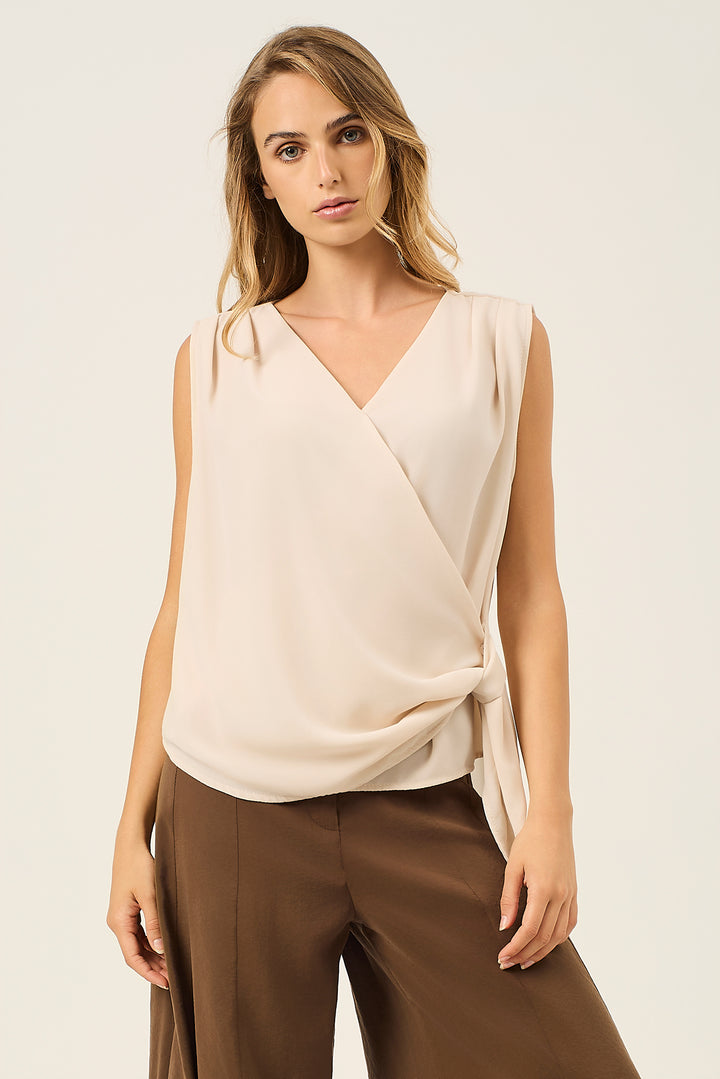 Blusa a V in georgette con nodo laterale