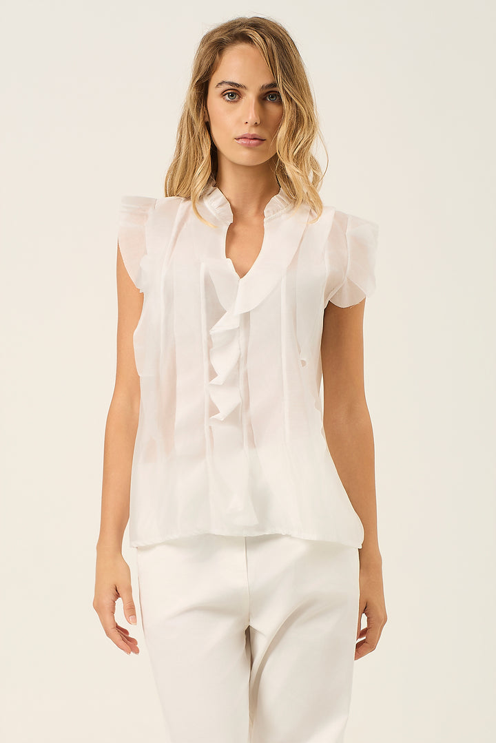 Camicia smanicata con volant