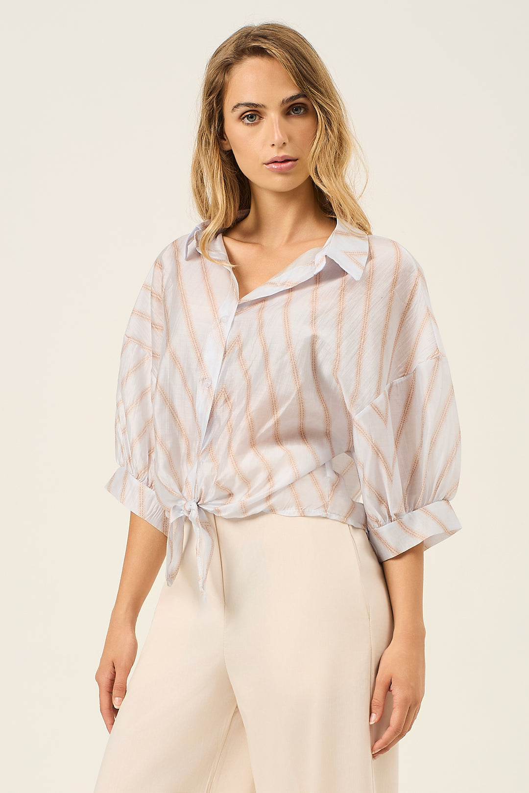 Camicia a righe manica a palloncino