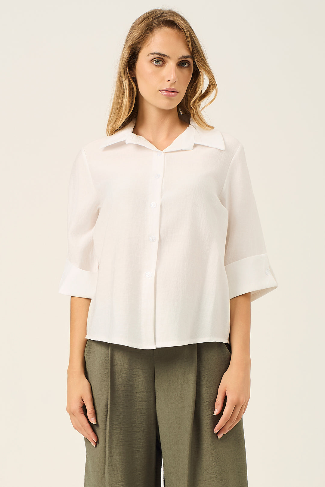 Camicia manica 3/4 polso con risvolto