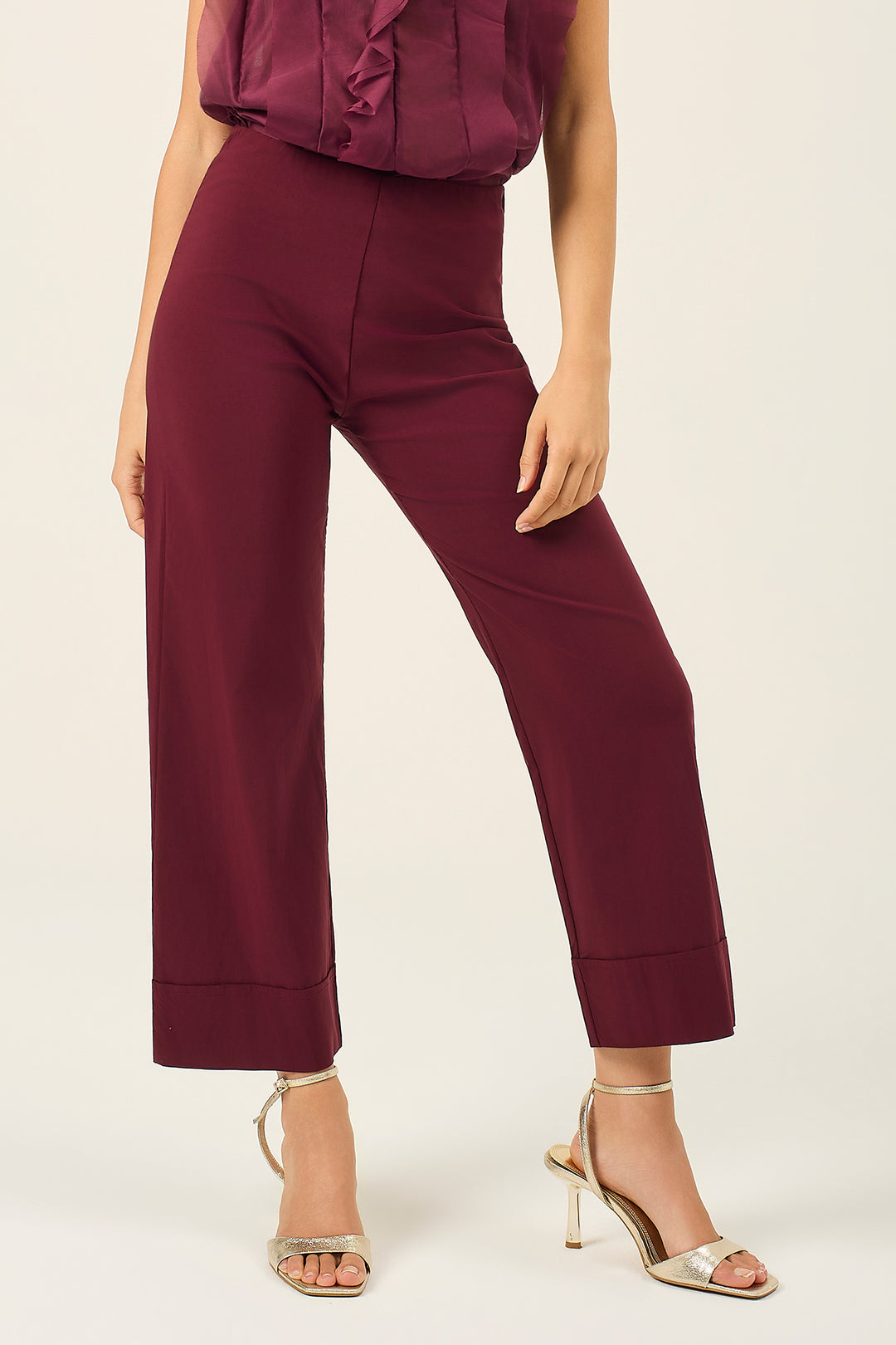 Pantalone in viscosa stretch con risvolto