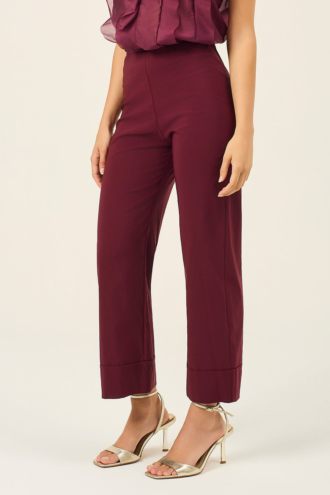 Pantalone in viscosa stretch con risvolto