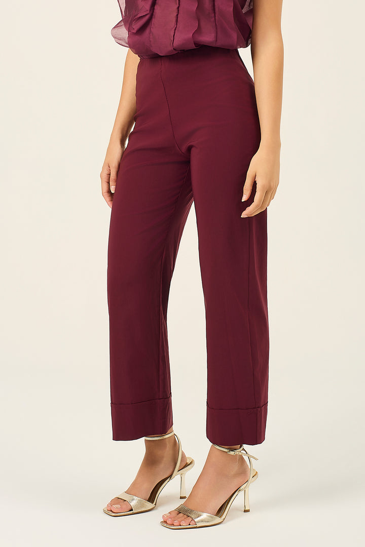 Pantalone in viscosa stretch con risvolto