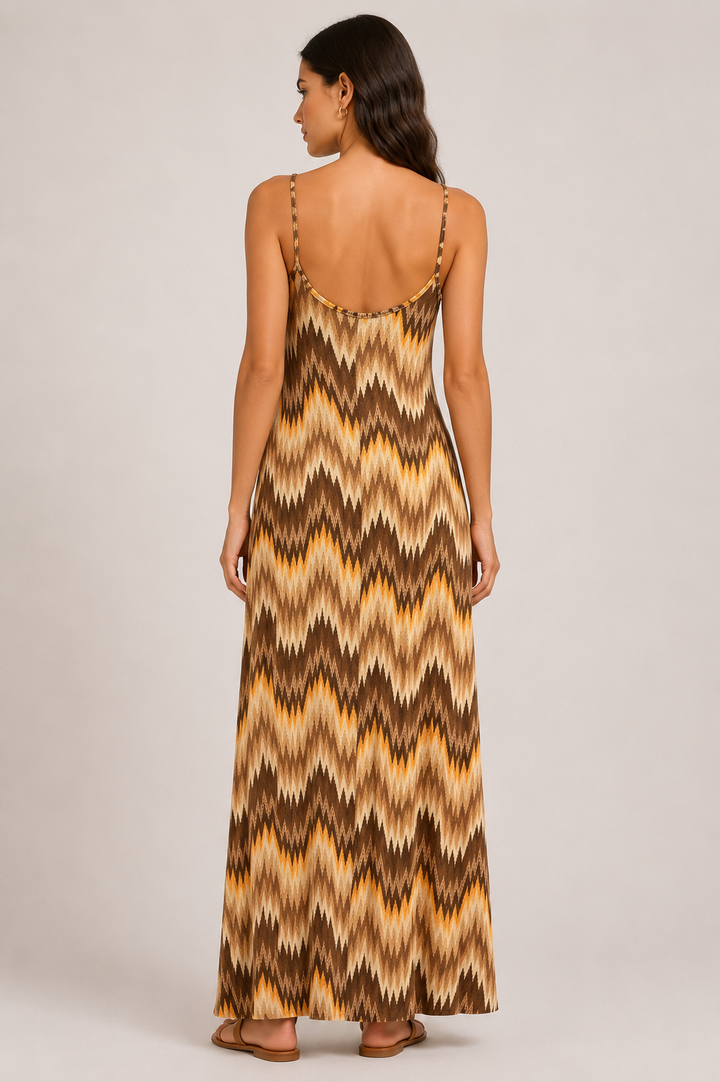 Abito lungo fantasia zig zag filo lurex