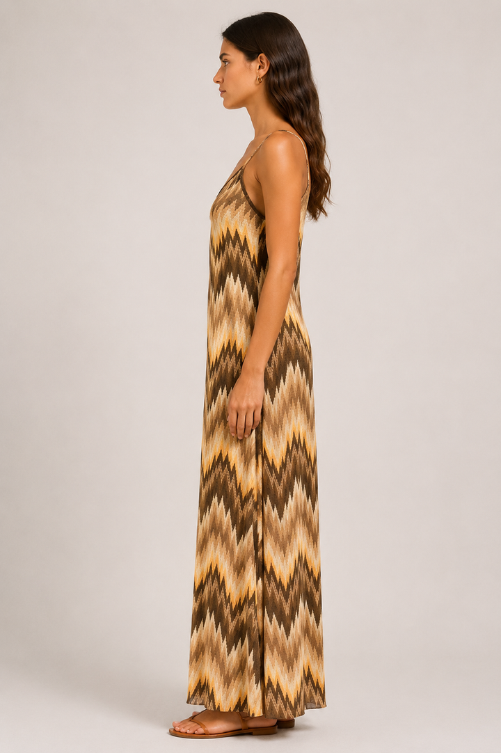 Abito lungo fantasia zig zag filo lurex