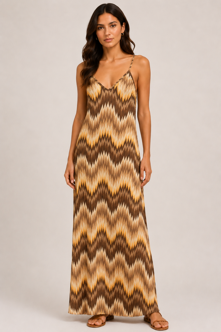 Abito lungo fantasia zig zag filo lurex