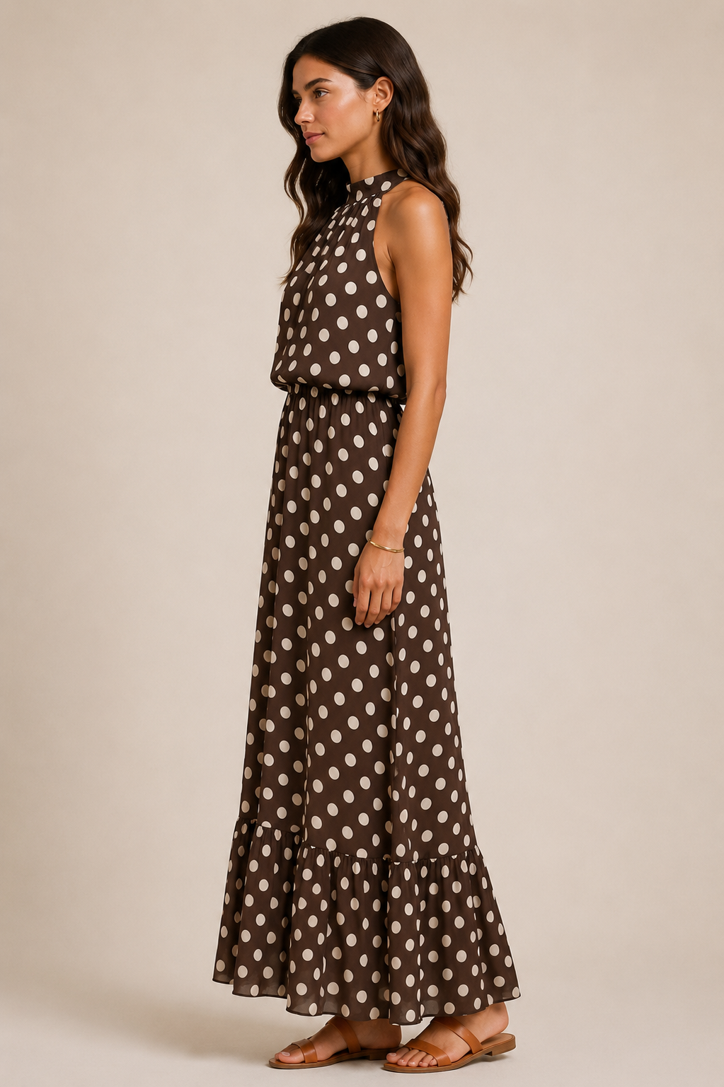 Abito lungo in georgette fantasia pois
