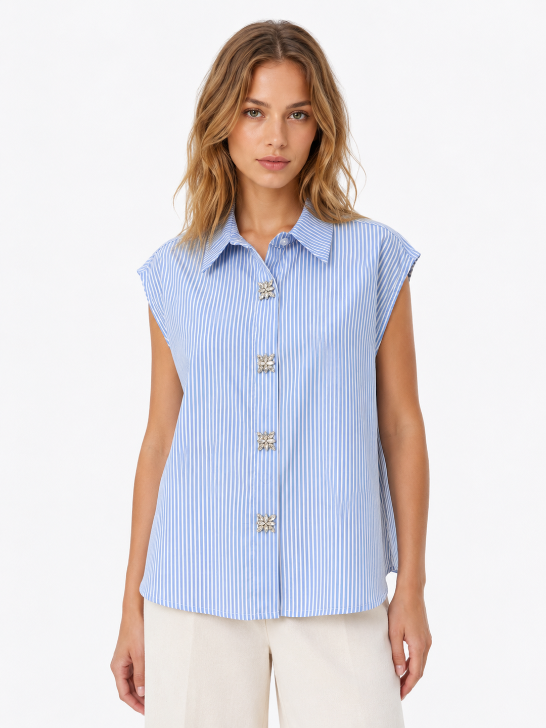Camicia gessata con bottoni gioello