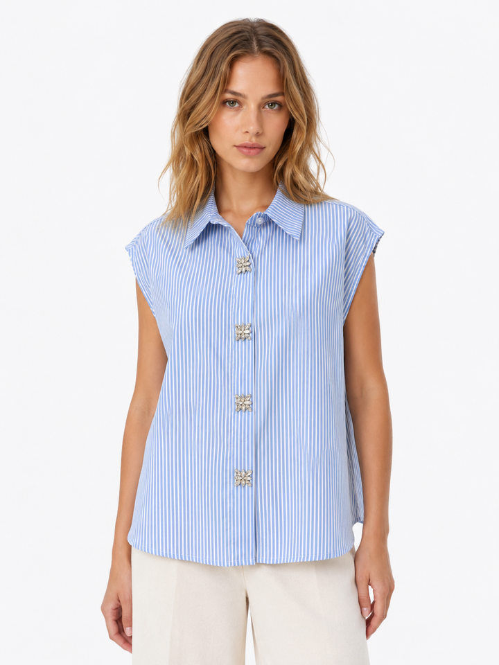 Camicia gessata con bottoni gioello