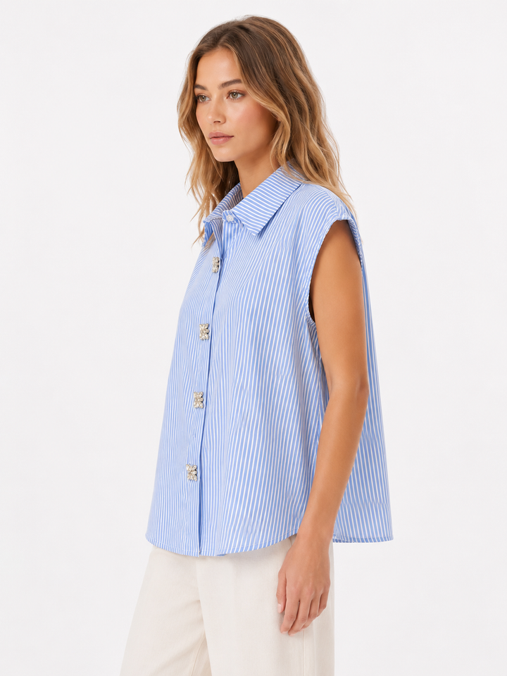 Camicia gessata con bottoni gioello