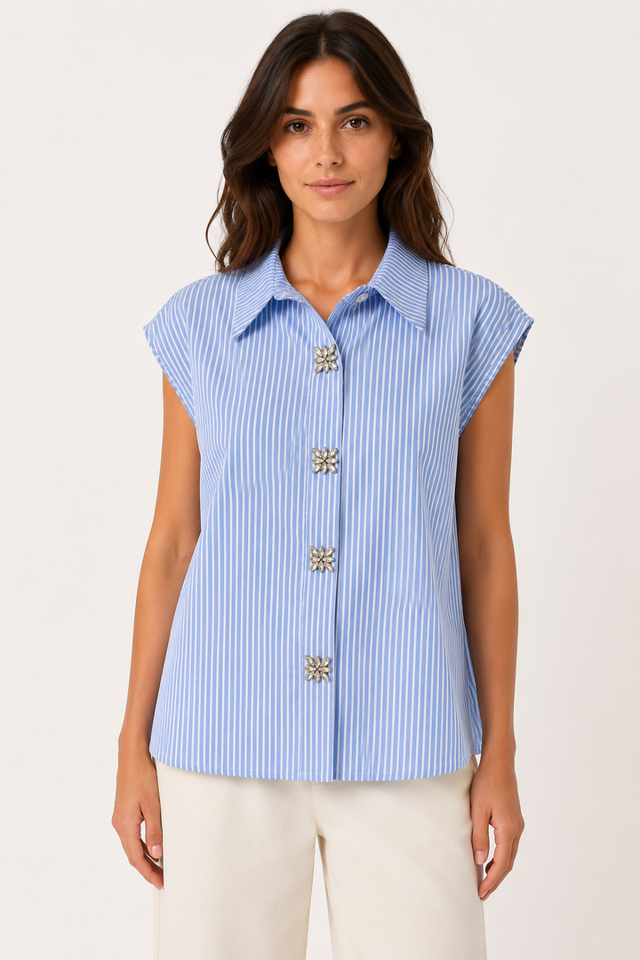 Camicia gessata con bottoni gioello