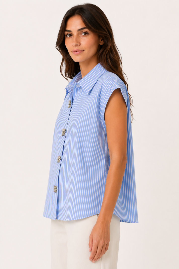 Camicia gessata con bottoni gioello