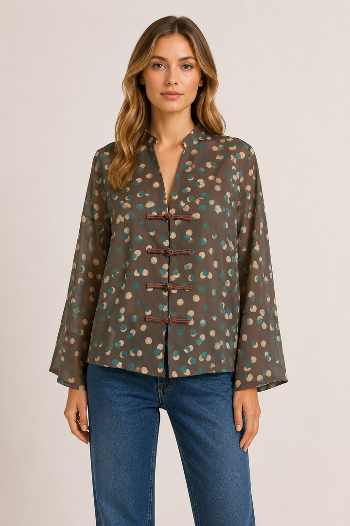 Camicia fantasia pois con alamari