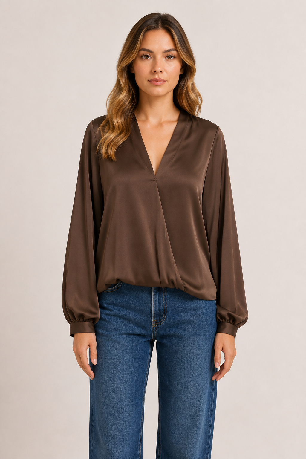 Blusa in satin scollo a V