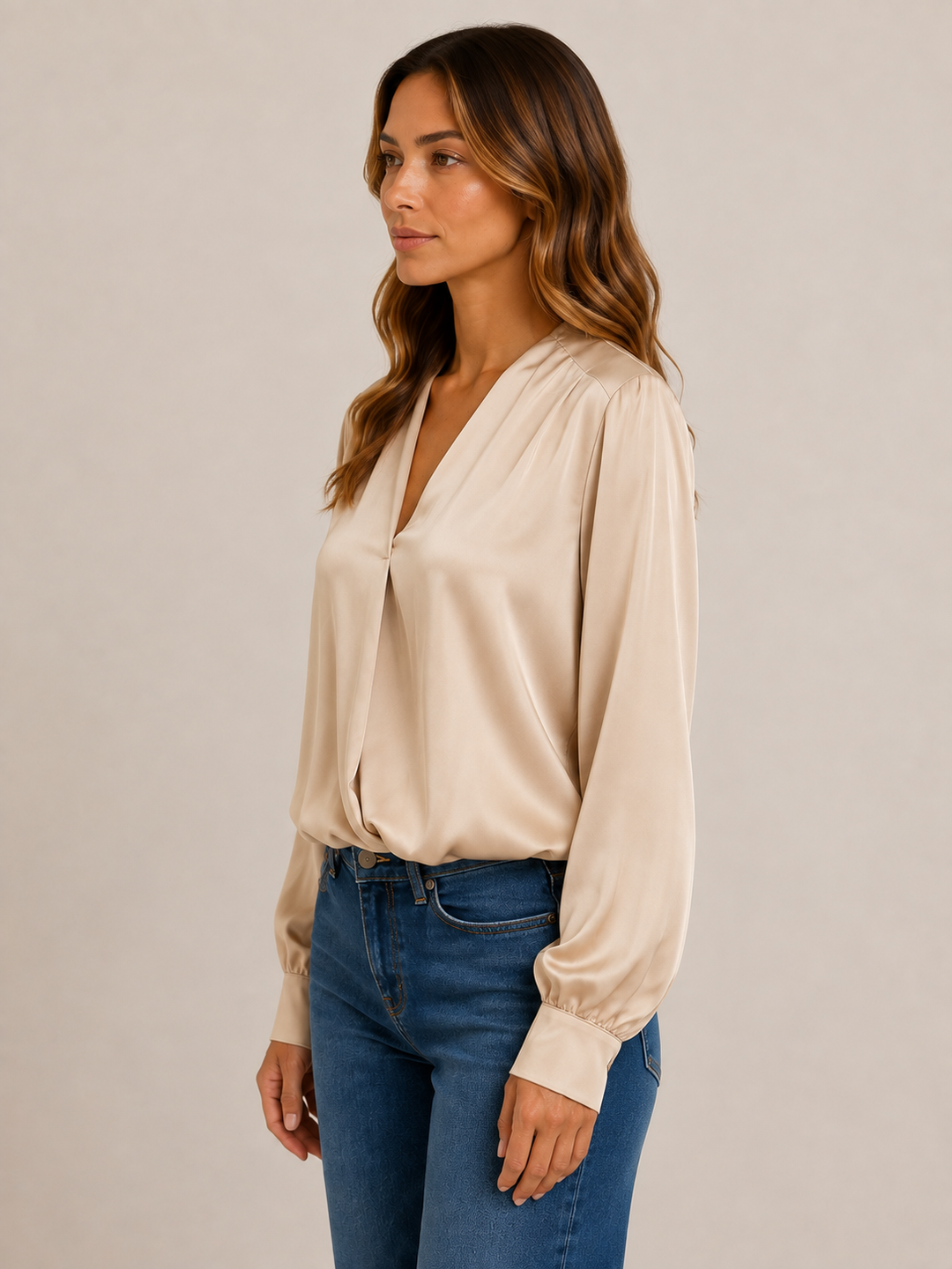 Blusa in satin scollo a V