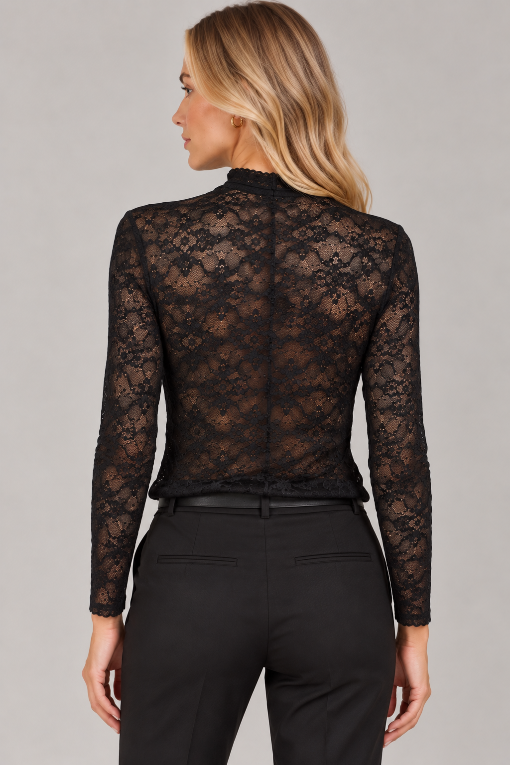 Maglia collo alto in pizzo stretch