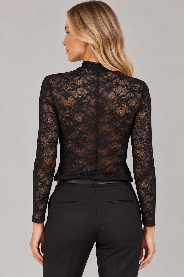 Maglia collo alto in pizzo stretch