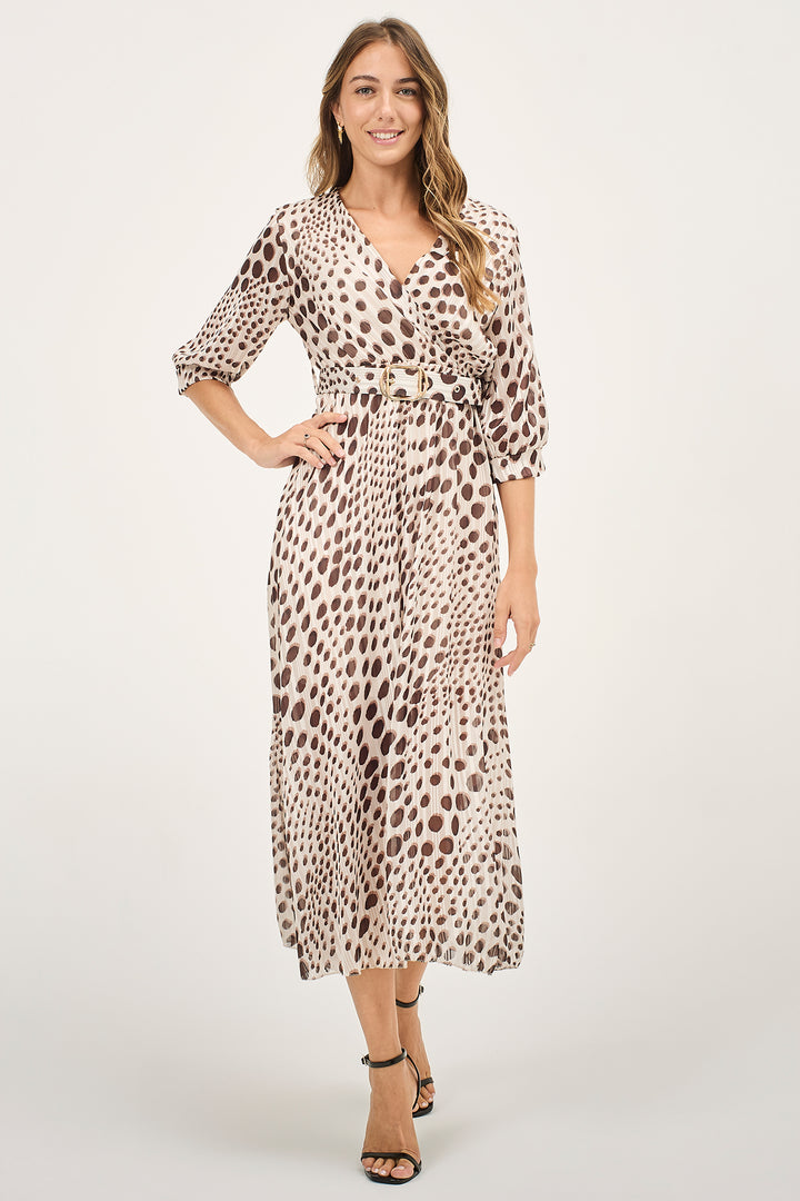 Abito in georgette fantasia pois con cinta