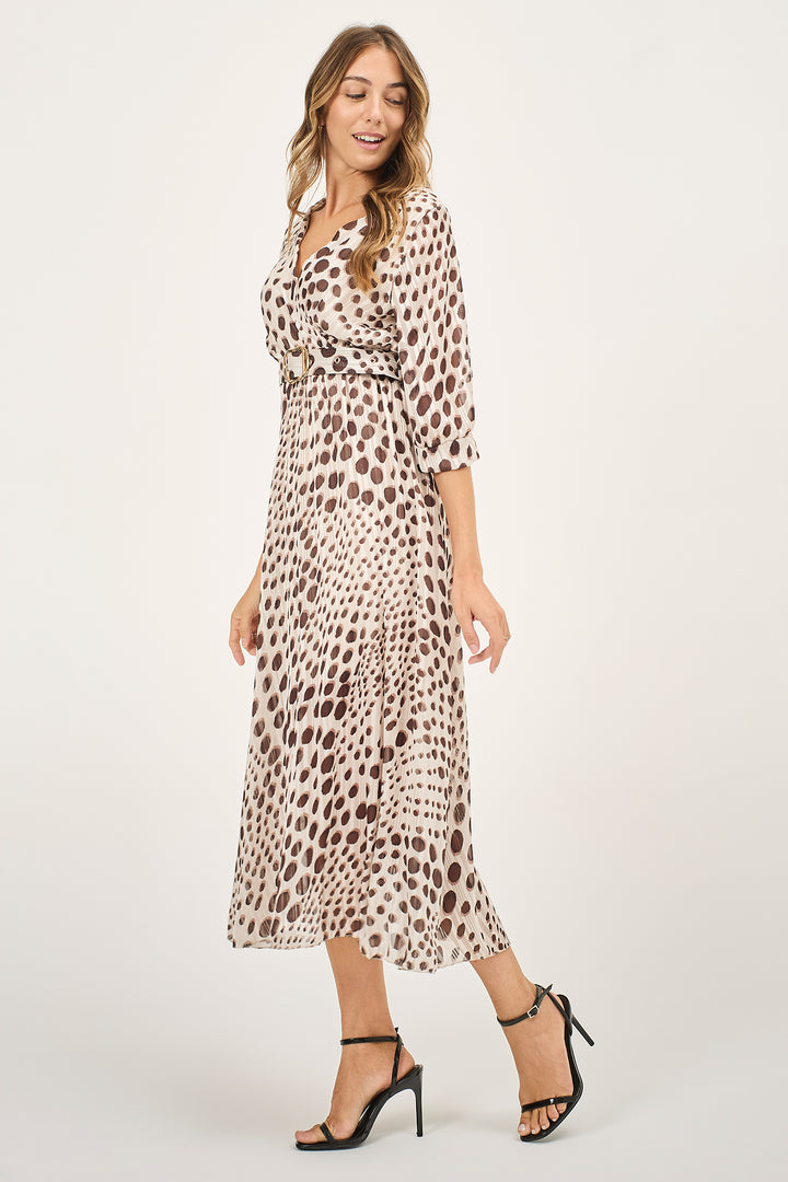 Abito in georgette fantasia pois con cinta