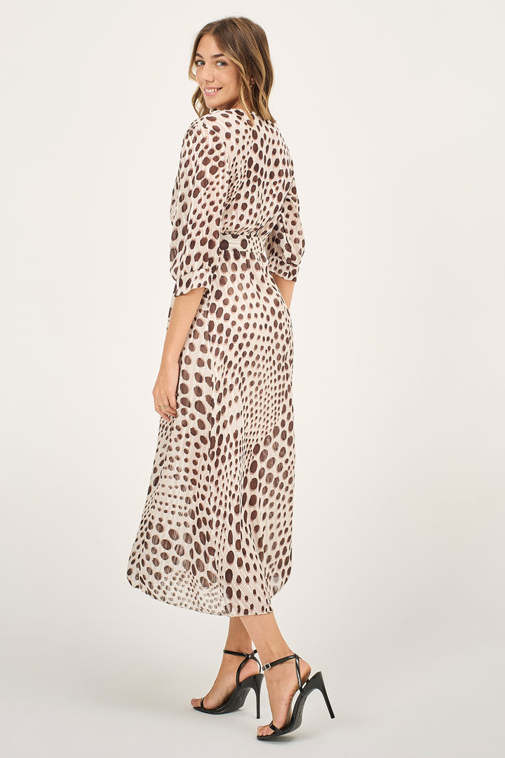 Abito in georgette fantasia pois con cinta